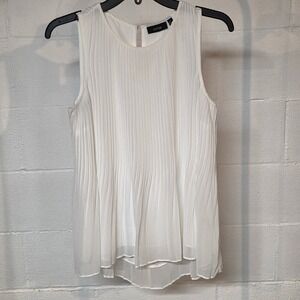 Apt 9 Womens M White Accordion Pleated Sleeveless Chiffon Blouse Shell